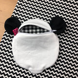 in the hoop panda face zippered bag embroidery design by snugglepuppyapplique.com