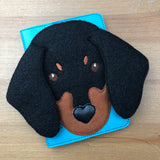 In the hoop Dachshund Mini Composition book cover embroidery design by snugglepuppyapplique.com