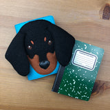 In the hoop Dachshund Mini Composition book cover embroidery design by snugglepuppyapplique.com