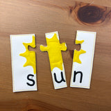 Set of 5 three letter word puzzles with pictures in the hoop embroidery design by snugglepuppyapplique.com