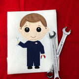 Auto Mechanic Boy Applique Embroidery Design by snugglepuppyapplique.com