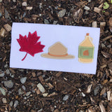 Canadian Trio maple leave, Mountie Hat and Maple syrup Canada Day applique Embroidery Design by snugglepuppyapplique.com