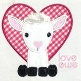 Love Ewe, lamb valentine applique embroidery design, snugglepuppyapplique.com
