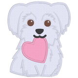 Maltese valentine applique embroidery design