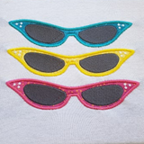 Retro Sunglasses Trio appliqué Embroidery Design, snugglepuppyapplique.com