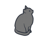 An applique embroidery design of a sitting cat by snugglepuppyapplique.com