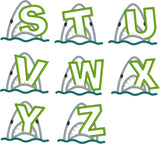 Shark Alphabet applique embroidery design, snugglepuppyapplique.com