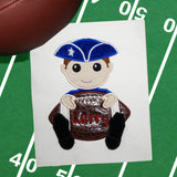 Patriot with a football applique embroidery deisgn, snugglepuppyapplique.com