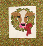 Cow with a wreath Christmas Applique Embroidery Design by snugglepuppyapplique.com