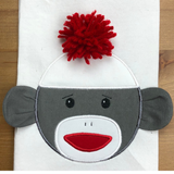 Sock Monkey with 3d ears applique embroidery design, snugglepuppyapplique.com