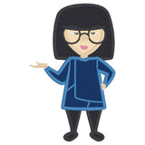 super seamstress applique embroidery design, glasses, stylized edna