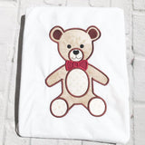 Teddy Bear with bow tie applique embroidery design, snugglepuppyqapplique.com