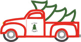 Truck applique design, tree in back of vintage pickup truck, snugglepuppyapplique.com