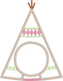 tribal teepee monogram frame applique embroidery design, snugglepuppyapplique.com