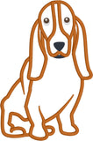 Bassett Hound applique embroidery design, dog is sitting, snugglepuppyapplique.com