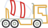 Cement mixer applique embroidery design, with stripes on drum, snugglepuppyapplique.com