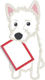 West Highland Terrier with Notebook back to school applique embroidery design, snugglepuppyapplique.com
