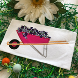 wheelbarrow of Petunias applique embroidery design, snugglepuppyapplique.com
