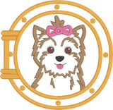 Yorkie lookin out a porthole Nautical Applique Embroidery Design by snugglepuppyapplique.com