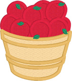 Basket of Apples "Apples 5 cents" applique embroidery design, snugglepuppyapplique.com