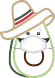 Avocado wearing a face mask pandemic cinco de mayo applique embroidery design by snugglepuppyapplique.com
