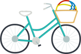 An applique of a bicycle with a basket and a beach ball inside it.   by snugglepuppyapplique.com