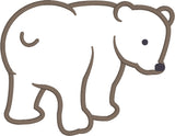 bear applique embroidery design, bear is walking away with head turn back, snugglepuppyapplique.com