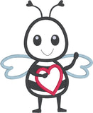 Bee holding heart Valentine Applique Embroidery Design by snugglepuppyapplique.com