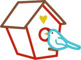 Birdhouse applique embroidery design, snugglepuppyapplique.com