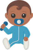 Baby with rattle appliqué embroidery design, snugglepuppyapplique.com