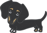 Cartoon Black and Tan Dachshund applique Embroidery Design, snugglepupppyapplique.com
