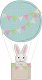 Hot air balloon with a bunny applique embroidery design, hot air balloon applique, snugglepuppyapplique.com
