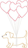 Love Bunch ITH greeting card quick stitch embroidery design, dachshund with heart balloons, ITH Valentine's Day card, snugglepuppyapplique.com