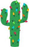 Saguaro cactus with Christmas lights applique embroidery design, snugglepuppyapplique.com