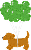 Pup with Clover balloons St. Patricks day applique embroidery design, snugglepuppyapplique.com