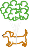 Pup with Clover balloons St. Patricks day applique embroidery design, snugglepuppyapplique.com