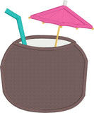 Coconut drink with umbrella applique embroidery design, snugglepuppyapplique.com