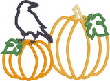 Crow and Two Pumpkins Autumn Applique Embroidery Design, snugglepuppyapplique.com