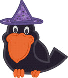 Cute Crow with witch's hat Halloween Applique Embroidery Design, snugglepuppyapplique.com