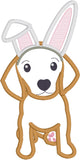 Dog wearing bunny ears appliqué embroidery design, snugglepuppyapplique.com