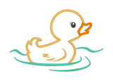 An applique of a  baby duck swimming by snugglepuppyapplique.com