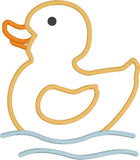 Rubber ducky applique embroidery design, ducky in water, snugglepuppyapplique.com