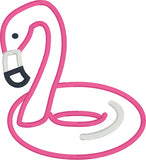 An applique of a flamingo pool floaty by snugglepuppyapplique.com