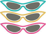 Retro Sunglasses Trio appliqué Embroidery Design, snugglepuppyapplique.com