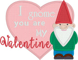 "I gnome you are my Valentine" Gnome Valentine applique embroidery design, Snugglepuppyapplique.com