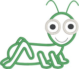 Grasshopper with bug eyes spring applique embroidery design by snugglepuppyapplique.com