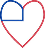 An applique of a heart made to look like an American Flag, 4th of July , snugglepuppyapplique.com