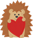 Hedgehog Valentine Applique Embroidery design by snugglepuppyaplique.com