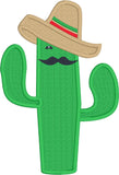 Cactus wearing a sombrero Cinco de Mayo applique embroidery design, snugglepuppyapplique.com