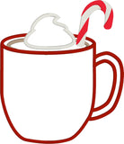 Hot Coco with a candy cane and whipped Cream Applique Embroidery Design, snugglepuppyapplique.com